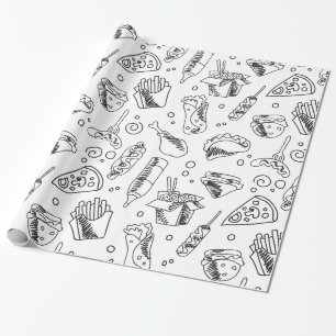 Fast Food Hamburger Fries Hot Dog Chicken Pattern Cadeaupapier