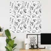 Fast Food Hamburger Fries Hot Dog Chicken Pattern Poster (Thuiskantoor)