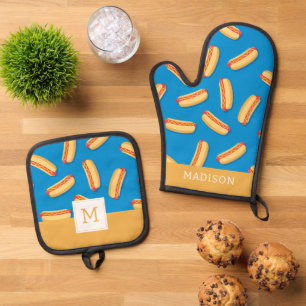 Fast Food Hotdogs Patroon Ovenwant & Pannenlap Set