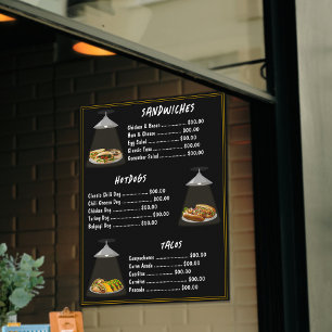 Fast Food Menu Sandwiches Hotdogs Tacos Zwart Poster