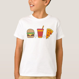 Fast-Food Trio: Burger, Frisdrank, Pizzapunt in Ve T-shirt