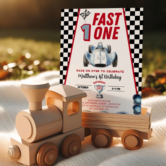 Fast One 1st birthday Boy Racing Car Invitation