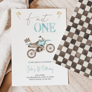 Fast ONE Baby Blue Dirt Bike Verjaardag uitnodigin Kaart