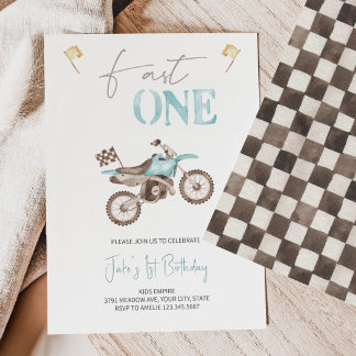 Fast ONE Baby Blue Dirt Bike Verjaardag uitnodigin Kaart