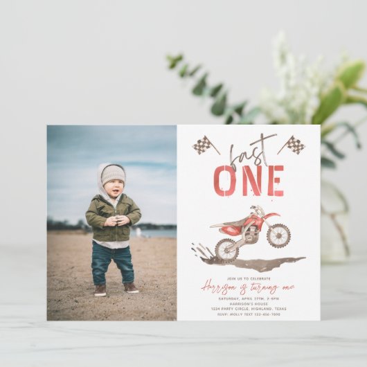 Fast ONE Birthday-uitnodiging | 1e verjaardag Kaart (Staand voorkant)