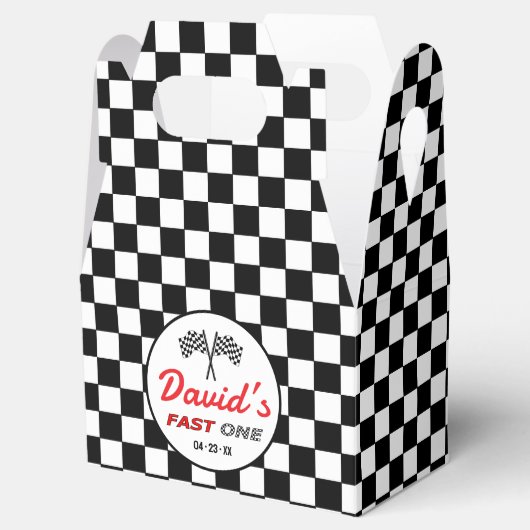 Fast ONE | Black White Race Car Flags Birthday  Bedankdoosjes (Geopend)