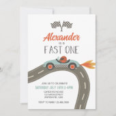 Fast One Blue Race Car Birthday Invitation Kaart (Voorkant)