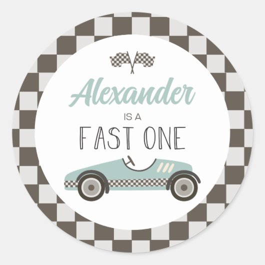 Fast One Blue Race Car Birthday Ronde Sticker (Voorkant)