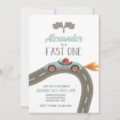 Fast One blue Race Car Invitation Anniversaire (Devant)