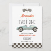 Fast One blue Race Car Invitation Anniversaire (Devant)