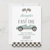 Fast One blue Race Car Invitation Anniversaire (Devant)