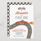 Fast One blue Race Car Invitation Anniversaire (Devant / Derrière)