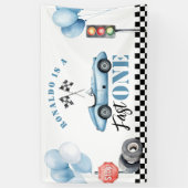 Fast One Blue raceauto Boy 1st Birthday Foto Spandoek (Verticaal)