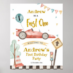 Fast One Boy First Birthday Racing Affiche de bien