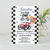 Fast One Boy's First Birthday Invitation Race Car (Debout devant)
