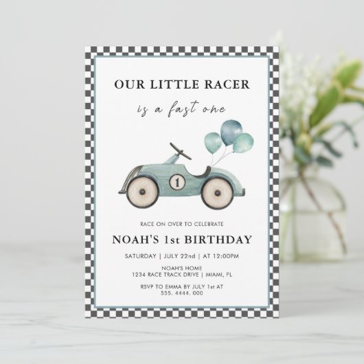 Fast One Boys Racing Car 1e verjaardag Kaart (Staand voorkant)