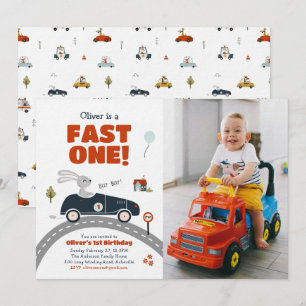 Fast One Cars 1e verjaardag uitnodiging