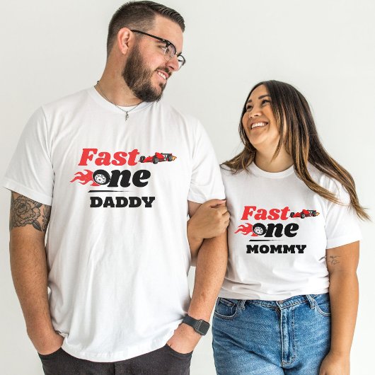 Fast one Dady Familie auto race 1e verjaardag fees T-shirt