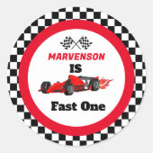 Fast One Fast Race Car Boy Eerste Verjaardagsfeest Ronde Sticker (Voorkant)
