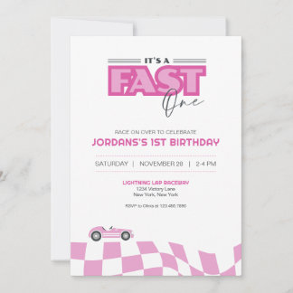 Fast One First Birthday Race Car Invitation Kaart