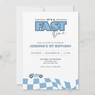 Fast One First Birthday Race Car Invitation Kaart