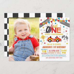 Fast One First Birthday-uitnodiging met foto Kaart