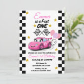 Fast One Girl's First Birthday Invitation Race Car (Debout devant)