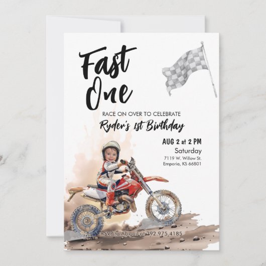 Fast One Little Racer 1er anniversaire Invitation  (Devant)