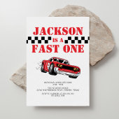 Fast One Modern Red Race Car Boy 1e verjaardag Kaart