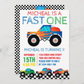 Fast One Monster Truck Eerste Verjaardag Kaart (Voorkant / Achterkant)