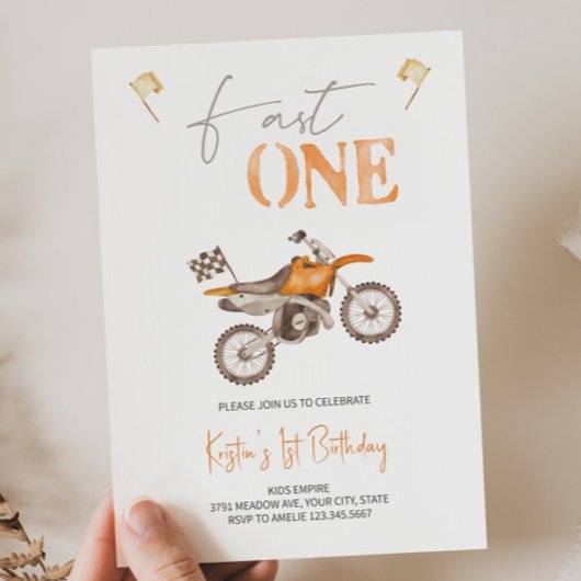 Fast ONE Orange Dirt Vélo Anniversaire Invitation