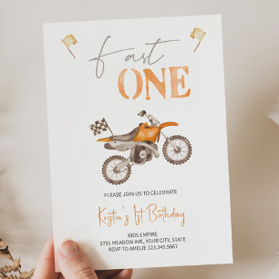 Fast ONE Oranje Dirt Bike Verjaardagsuitnodiging Kaart