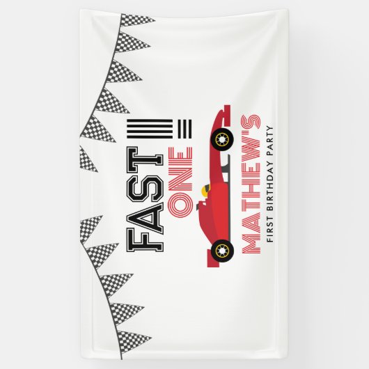 Fast One Race Auto 1e Jongen Verjaardagsfeest Spandoek (Verticaal)