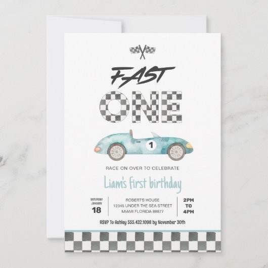 Fast ONE Race Car 1e verjaardag Kaart (Voorkant)