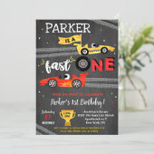 Fast One Race Car 1er Anniversaire Fête Invitation (Debout devant)