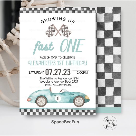 Fast One Race Car 1er Anniversaire Invitation Voit