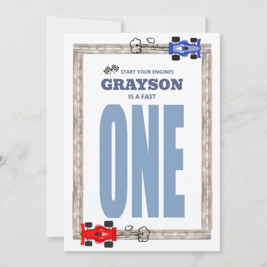 Fast One Race Car 1st Birthday Kaart (Voorkant)