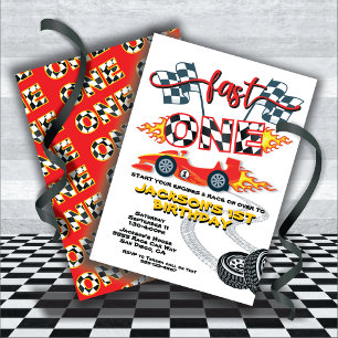 Fast One Race Car 1st Birthday Party Kaart