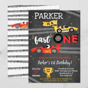 Fast One Race Car 1st Birthday Party-uitnodigingen Kaart