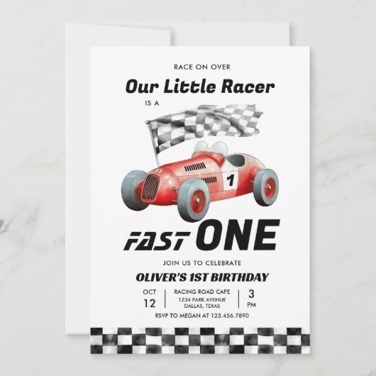 Fast One Race Car 1st Birthday Racing Boy Kaart (Voorkant)