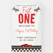 Fast One Race Car 1st Birthday Spandoek (Verticaal)