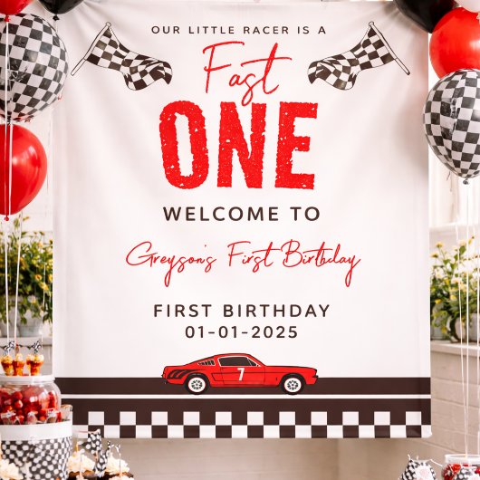 Fast One Race Car 1st Birthday Spandoek