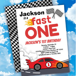 Fast ONE Race Car 1st Birthday Uitnodiging