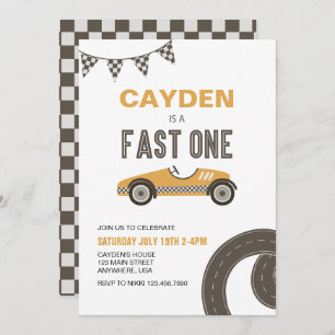Fast One Race Car Birthday-uitnodiging Kaart