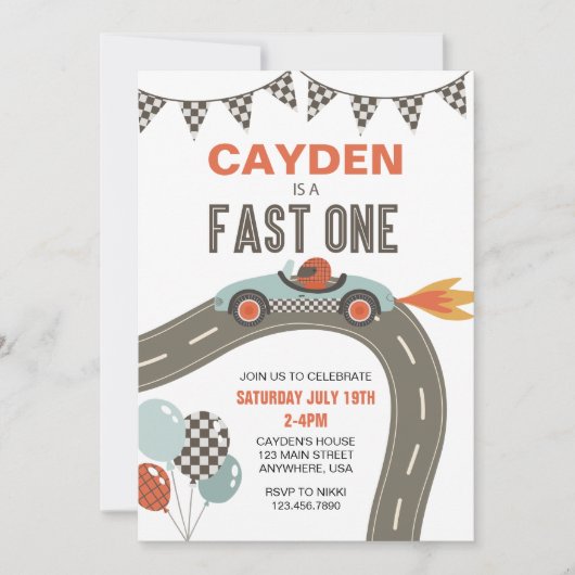 Fast One Race Car Birthday-uitnodiging Kaart (Voorkant)