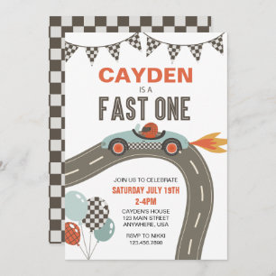 Fast One Race Car Birthday-uitnodiging Kaart