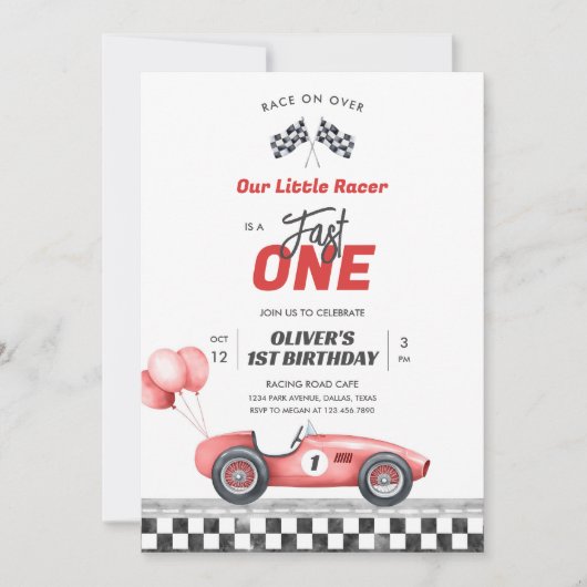 Fast One Race Car Boy 1st Birthday Invitation (Devant)