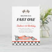Fast One Race Car Boy 1st Birthday Invitation (Debout devant)