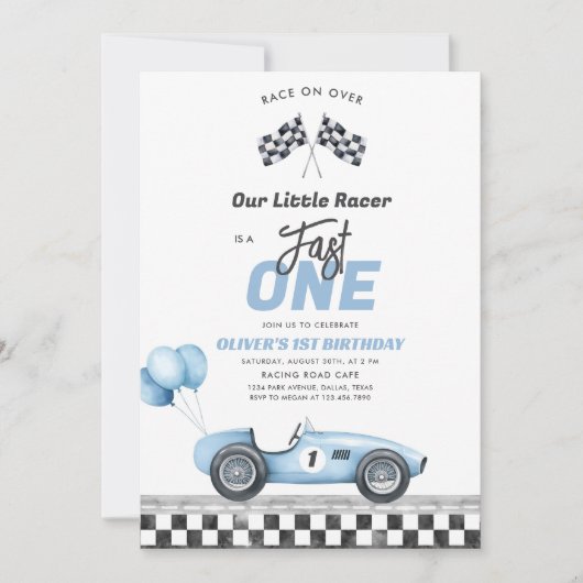 Fast One Race Car Boy 1st Birthday Invitation (Devant)