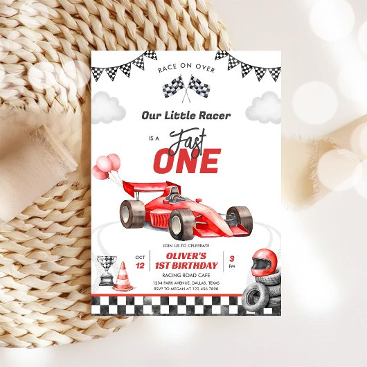 Fast One Race Car Boy 1st Birthday Invitation